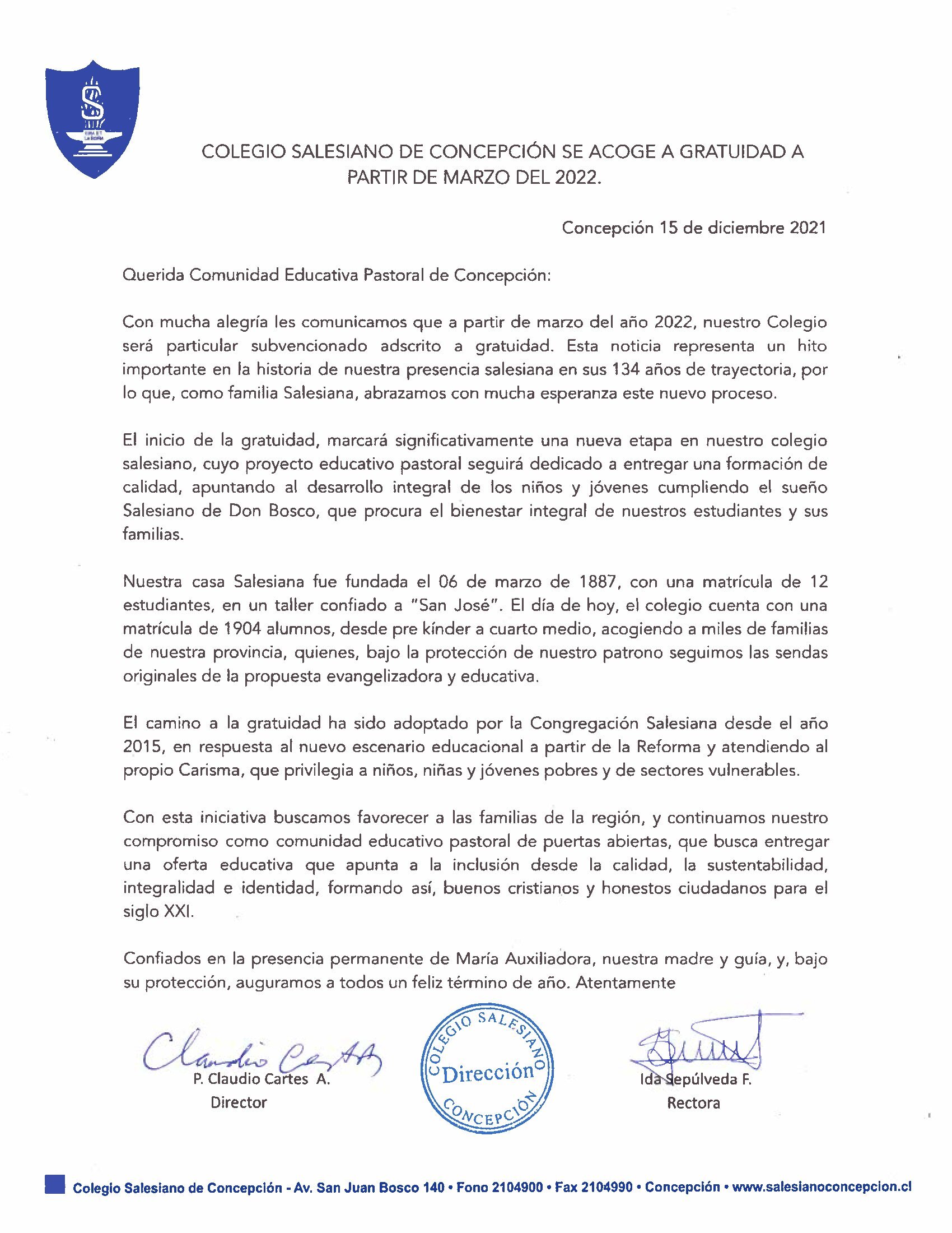 Comunicado 4 Nuestro Colegio Se Acoge A Gratuidad A Partir De Marzo De 2022